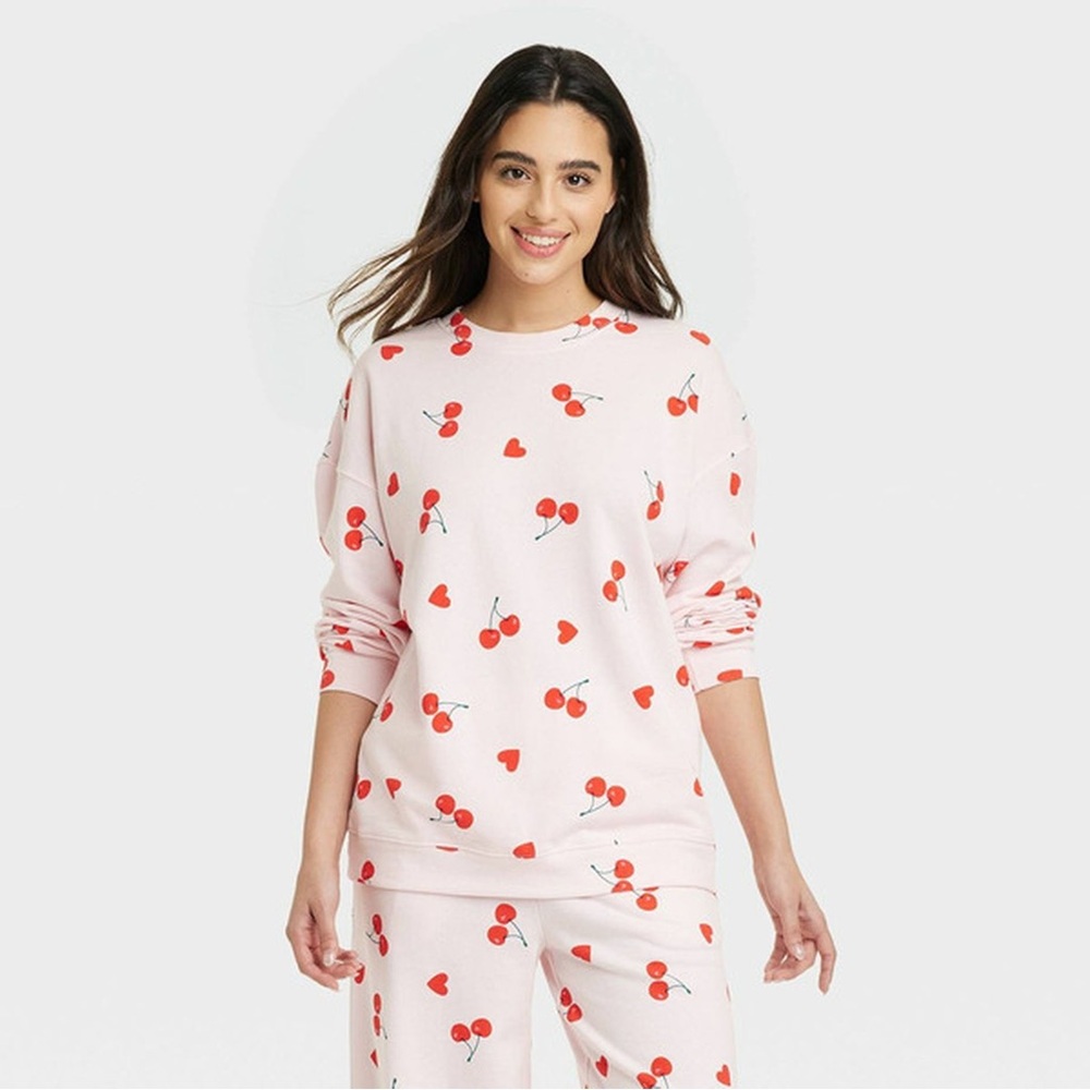 Target Cherry Hearts Sweatshirt Sweatpants 2-Piece Set Pink Valentine’s Day NWT